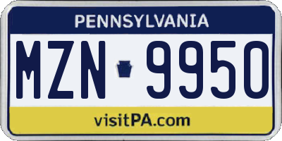 PA license plate MZN9950