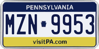 PA license plate MZN9953