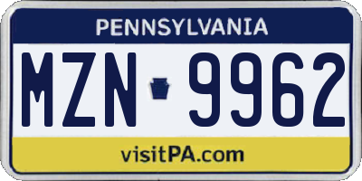 PA license plate MZN9962