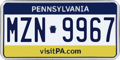 PA license plate MZN9967