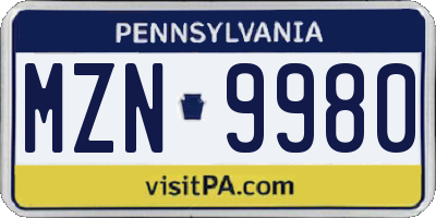 PA license plate MZN9980
