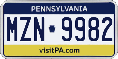 PA license plate MZN9982