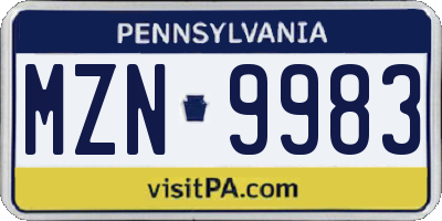 PA license plate MZN9983