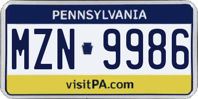 PA license plate MZN9986