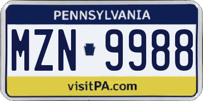 PA license plate MZN9988