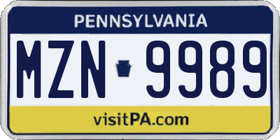 PA license plate MZN9989