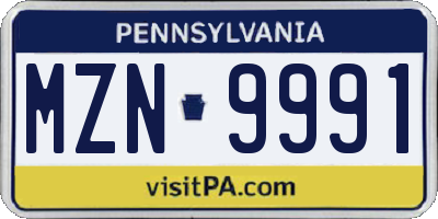 PA license plate MZN9991