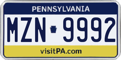 PA license plate MZN9992