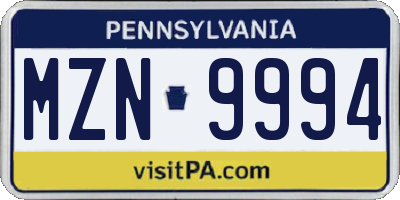 PA license plate MZN9994