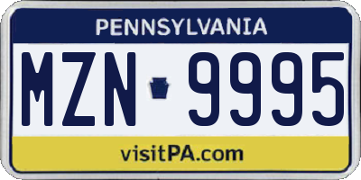 PA license plate MZN9995