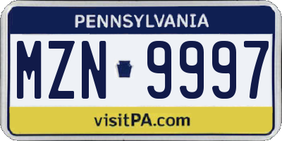 PA license plate MZN9997