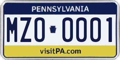 PA license plate MZO0001
