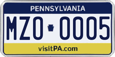 PA license plate MZO0005