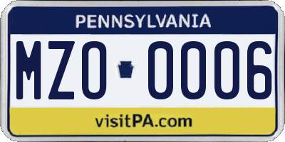 PA license plate MZO0006