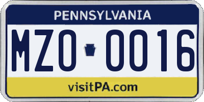 PA license plate MZO0016