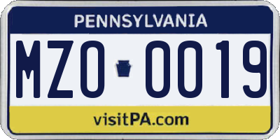 PA license plate MZO0019