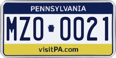PA license plate MZO0021