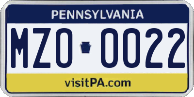 PA license plate MZO0022