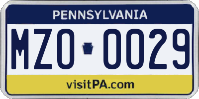 PA license plate MZO0029