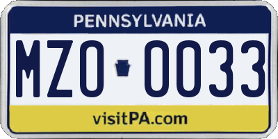 PA license plate MZO0033