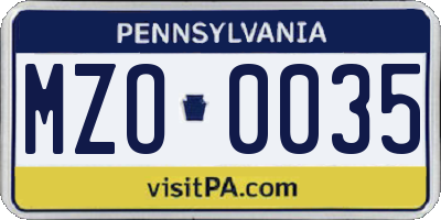 PA license plate MZO0035