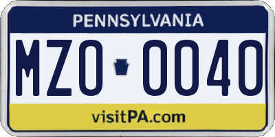 PA license plate MZO0040