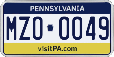 PA license plate MZO0049