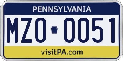 PA license plate MZO0051