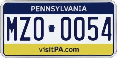 PA license plate MZO0054