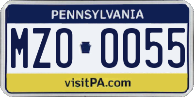 PA license plate MZO0055