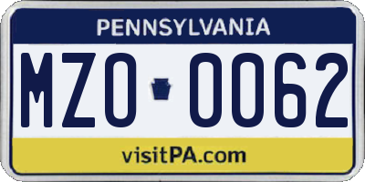 PA license plate MZO0062