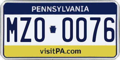 PA license plate MZO0076