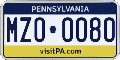 PA license plate MZO0080