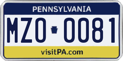 PA license plate MZO0081