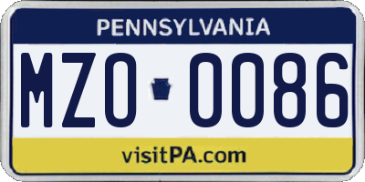 PA license plate MZO0086