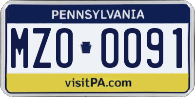 PA license plate MZO0091