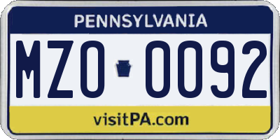 PA license plate MZO0092
