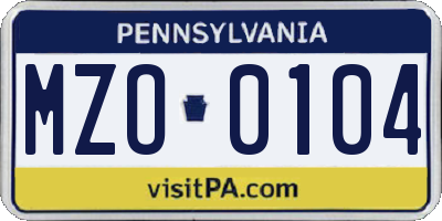 PA license plate MZO0104