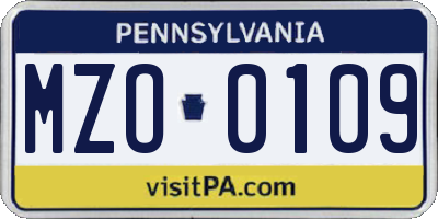 PA license plate MZO0109