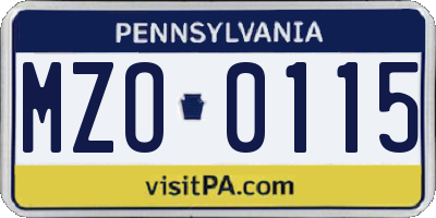 PA license plate MZO0115
