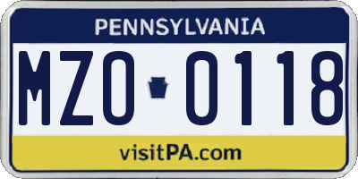 PA license plate MZO0118