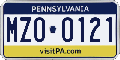 PA license plate MZO0121