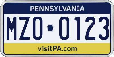 PA license plate MZO0123