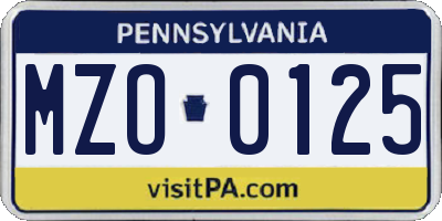 PA license plate MZO0125
