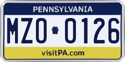 PA license plate MZO0126