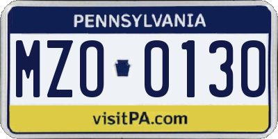 PA license plate MZO0130