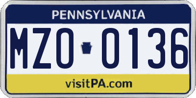 PA license plate MZO0136