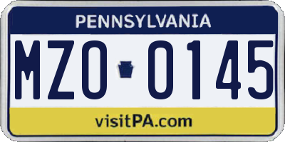 PA license plate MZO0145