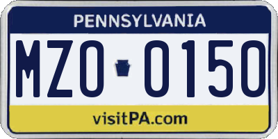 PA license plate MZO0150