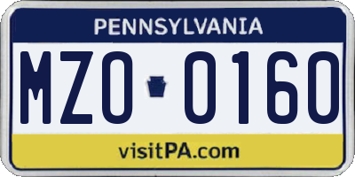 PA license plate MZO0160